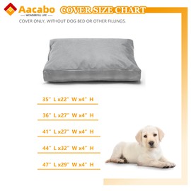 Aacabo Dog Bed Cover,Heavy Duty Durable Waterproof Fluffy Soft Short Plush Replacement Dog Bed Covers,47" L x 29" W x 4" H Inch Washable Removable Pet Bed Mattress Cover with Zipper.Grey,Cover Only.