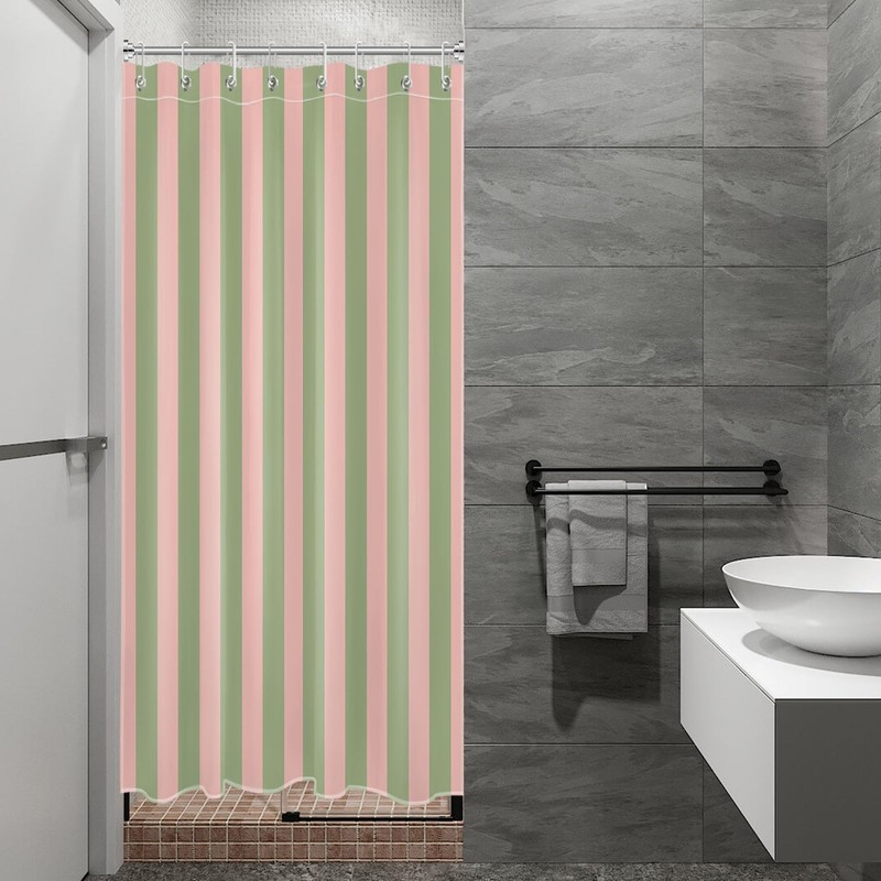 EOBTAIN Striped Small Stall Shower Curtain 48x68 Inches Pink and