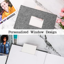 Vienrose Photo Album 4x6 50 Pockets Linen Frame Cover with Memo Areas Photobook Mini Slip-in Picture Book for Wedding Baby Vacation, Grey