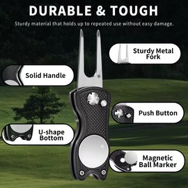 xajie Golf Divot Repair Tool - Foldable Golf Repair Kit with Sturdy Handle & Magnetic Pop-up Button Ball Marker