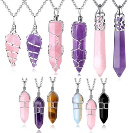 QINJIEJIE Rose Quartz Necklace for Womens Crystal Necklace Hexagonal Pointed Healing Crystals Necklaces Reiki Energy Balancing Meditation Mother's Day Gift 1PC