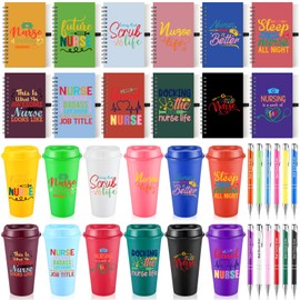 Skylety 72 Pcs Nurse Week Gifts Bulk 16 oz Appreciation Tumblers with Lids Reusable Coffee Cup Motivational Notebooks Thank you Nursing Pens Nurse Gifts for Women Men(Elegant Style)