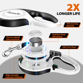 Upgraded Retractable Dog Leash with Chew Proof Extender, Pet Walking Leashes with Poop Bag Holder, 26Ft Heavy Duty Retractable Pet Leash for Medium Large Dogs up to 110lbs, Anti-Slip Grip