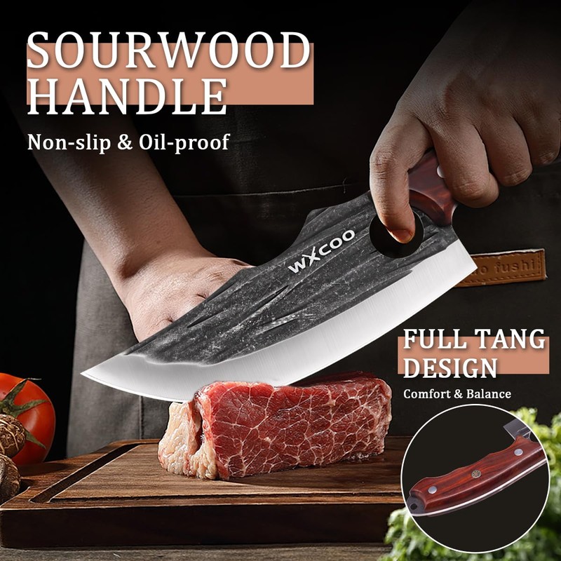 WXCOO Butcher Knife Set - 4pcs Hand Forged Meat Cleaver