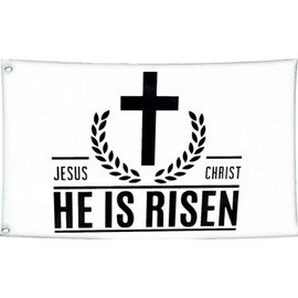 LUCKGEEY Jesus Christ He Is Risen Flag 3x5FT for Indoor Outdoor, Vivid Colour, Double Stitching On the Edge, Christian Flags with 2 Rust-proof Brass Grommets. (Risen White 3x5)