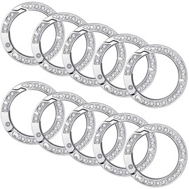 10 Pcs Rhinestone Spring O Rings 1 Inch 25mm Round Snap Clip Buckle Simple Metal Keychain Clip Hook Clip for DIY Keyrings(Silver)