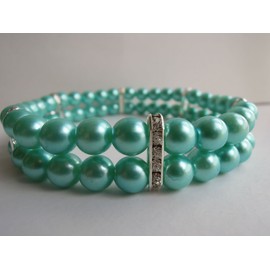 PETFAVORITES 2 Row Pearl Dog Necklace Collar for Pets, Bling Cat Wedding Collar, Rhinestone Pet Jewelry for Small Dogs, Teacup Chihuahua Yorkie Clothes Costume Outfits Accessories (Blue, 7-Inch)