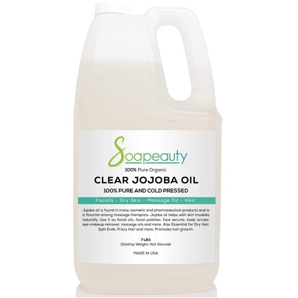Clear JOJOBA Oil Cold Pressed | 100% Pure Natural Jojoba Oil | Carrier for Essential Oils, Moisturizer for Skin, Face & Hair, Massage, Soap Making | Sizes 4OZ to 7LBS | (7 POUNDS)