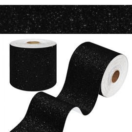 WESTICK Black Glitter Bulletin Board Borders Sparkle Glitter Wallpaper Border Peel and Stick Trimmable Poster Borders for Classroom Decoration School Blackboards Dresser Mirror Cabinets DIY 4" x 394"