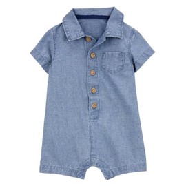 Carter's Baby Boys' One Piece Short Sleeve Romper (Chambray, 9 Months)