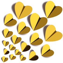 60 Pcs Gold Heart Stickers Wall Decals, 3D Heart Wall Stickers, Waterproof Wall Decals, for Wedding Birthday Party Bedroom Home Office School Decor, 4 Different Sizes (Gold)