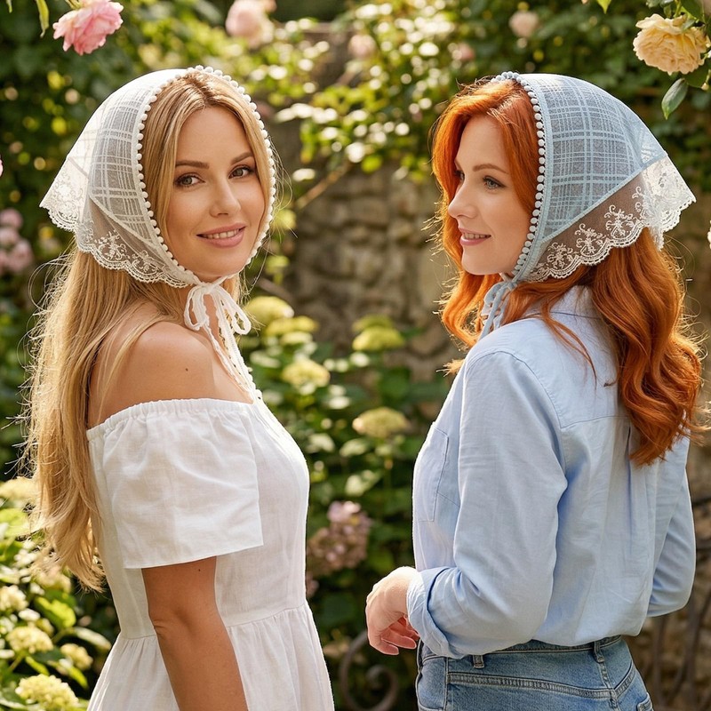 2 Pcs Head Scarf Triangle, Cute Lace Stylish Kerchief Polyester