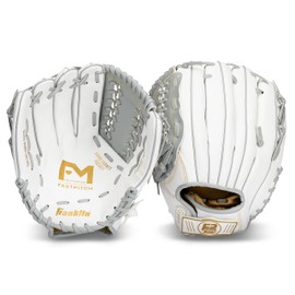 Franklin Sports Fastpitch Softball Glove - Field Master Fastpitch + Softball Mitt - Womens + Girls Righty Glove - Adult + Youth Softball Gloves - White + Grey, Left Hand Throw, 12" - Trapeze Web