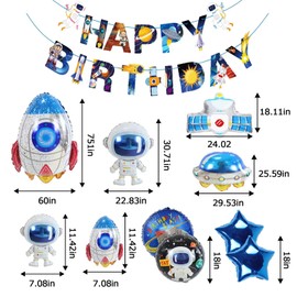 11Pcs Large Space Balloons Outer Space Themed Birthday Party Decorations,Astronaut Themed Happy Birthday Banner Astronaut Rocket Spaceship Balloons,Space Themed Birthday Decoration for Birthday Party
