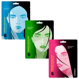 CONSLY_Black Mask Sheets (3 Pack), Charcoal-Infused Masks for Pore Tightening, Blackhead Removal, and Problem Skin Care with Niacinamide, BHA, and Volcanic Ash