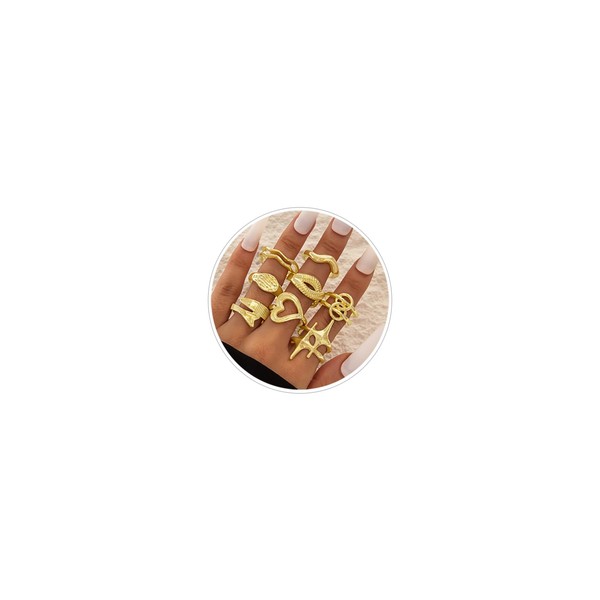 LKingel 8PCS Gold Chunky Rings For Women 14K Gold Plated