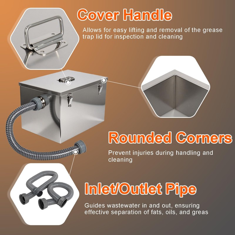 8 lbs Commercial Grease Trap for Home Restaurants Under Sink,