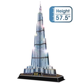 CubicFun 3D Puzzles LED Dubai Burj Khalifa 57.5" H Architecture Building Model Kits for Adults, Souvenir Decoration and Birthday Gifts for Men and Women, the Tallest Tower 136 Pcs