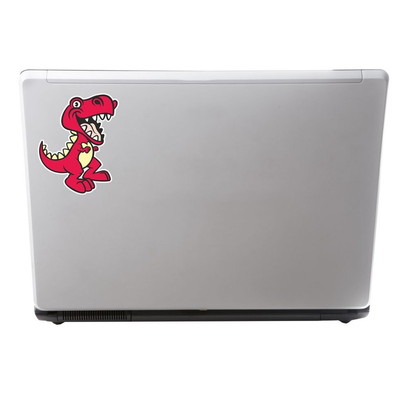 2 x 10cm Happy Pink T-Rex Dinosaur Vinyl Sticker Laptop