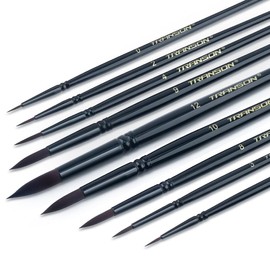 Transon Round Paint Brush Set 9pcs Synthetic Sable Hair for Acrylic Painting Watercolor Painting Gouache Ink Craft and Detail Painting Black Color