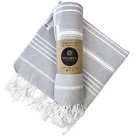 Organic Cotton Turkish Towel - 51 x 96 cm Large Classic Luxury Set of 2 - Decorative Towels for Bathroom, Kitchen and Home - Super Absorbent and Quick Drying - Prewashed