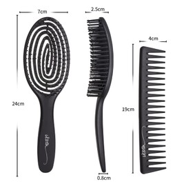 JS Natural Detangling Hair Brush Shower Brush 100% Environmentally Friendly Material Hair Detangler for All Kinds of Hair, Hair Brush for Women& Men, Brush for Curly Hair (Black)