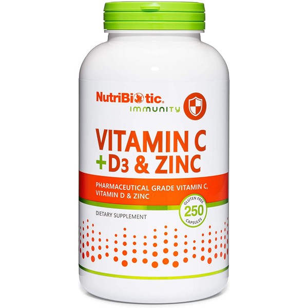 NutriBiotic – Vitamin C + Vitamin D3 & Zinc, 250 Capsules | Potent, Comprehensive Immune Support | Essential & Antioxidant Daily Supplement | Gluten & GMO Free