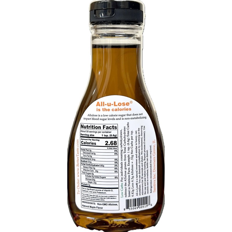 BetterTaste Natural Maple Flavored Allulose Syrup, 11.75-Ounce Bottle, Zero Calorie