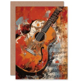 Artery8 Acoustic Guitar Music Lover for Him or Her Man Woman Birthday Thank You Congratulations Blank Art Greeting Card