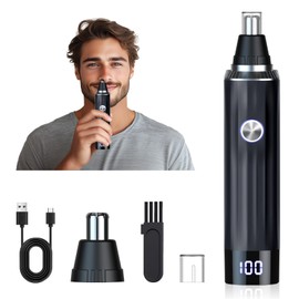 Ginity Ear and Nose Hair Trimmer for Men Women with LED Light Digital Display,Painless USB Rechargeable Facial Hair Remover with Powerful Motor and Dual-Edge Blades Easy Cleansing 12000 RPM (Black)