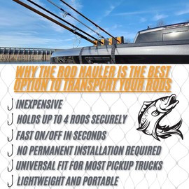 Rod Hauler Fishing Rod Holder for Truck Tailgate – Transport 4 Rods Securely with Soft Foam Inserts & Straps – Fishing Pole Rack for Pickup Truck Bed – Easy Tailgate Rod Carrier