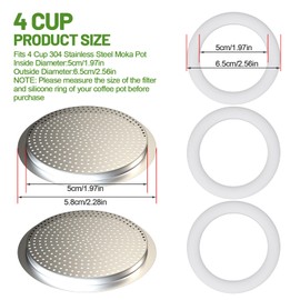 DITOSH 2 Pcs Filter with 3 Pcs Silicone Gasket Seals for 4 Cup Stovetop Espresso Coffee Maker Replacement Parts for 304 Stainless Steel Moka Pot