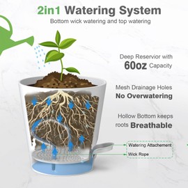 SwinDuck 12inch Large Self Watering Plant Pot, Plastic Cylinder Planter with 60Oz Deep Reservoir and Saucer for Indoor Outdoor Plants Flowers Houseplants, Black