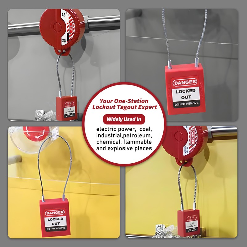 HiLKCO Lockout Tagout Safety Padlock Set Steel Cable Shackle with