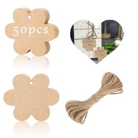 50 Stück Kraftpapier Anhänger, Etiketten Geschenkanhänger mit 50 Jute Schnur, Etiketten Tags 6CM Geschenkanhänger, Anhänger Etiketten mit Schnur für Geschenkverpackungen Kunsthandwerk