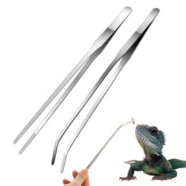 Set of 2 Stainless Steel Aquarium Tweezers 27 cm Tweezers Stainless Steel Long Tweezers Feeding Tongs Stainless Steel with Rubber Tip Straight and Curved Tweezers Terrarium Tool, Feeding Tool for