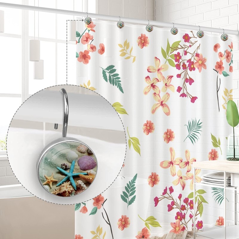 C.IOPMNU 12pcs Seashell Shower Curtain Hooks, Ocean Theme Decorative Shower