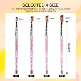 Saviland Acrylic Nail Brush Set - 4pcs Professional Acrylic Brush Set for Acrylic Powder Application 3D Nail Carving, Nail Art Brushes with Liquid Glitter Handle Size 4, Size 6, Size 10, Size 14