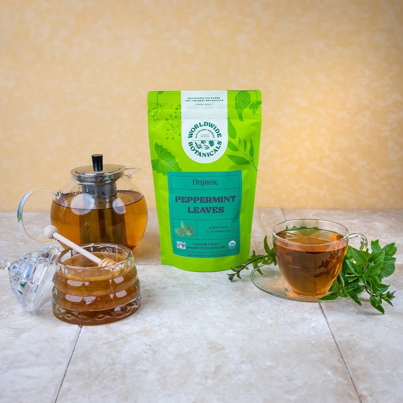Worldwide Botanicals Organic Peppermint Loose Leaf Tea, 4 oz -