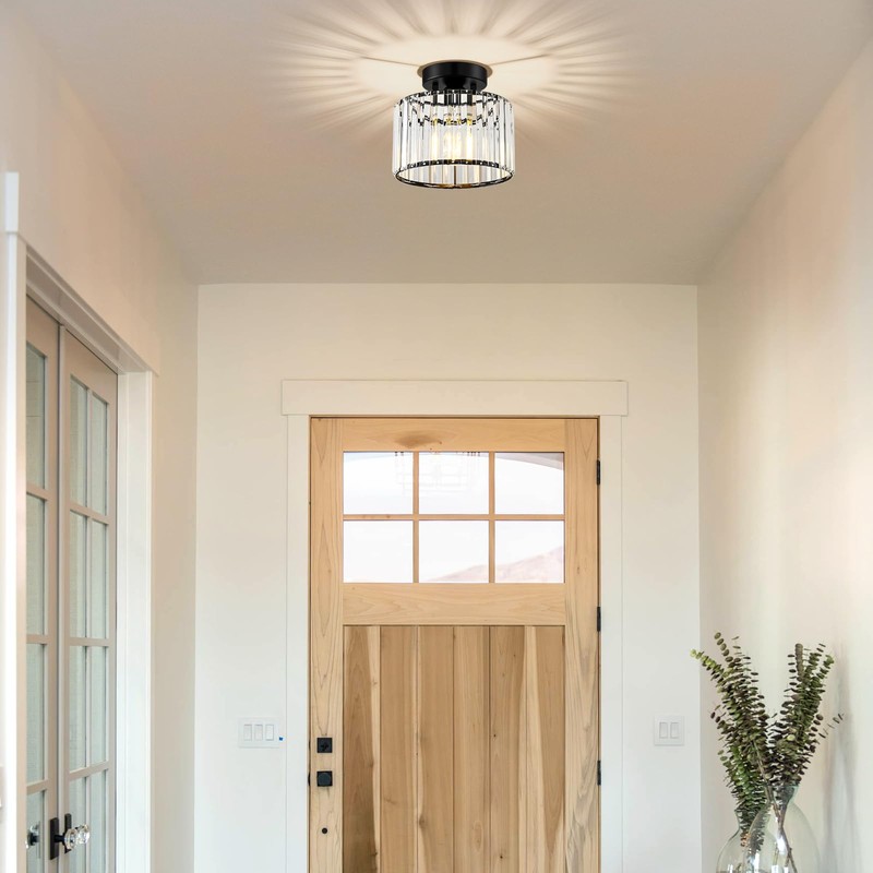 VIOLOEMI Crystal Black Semi Flush Mount Ceiling Light Modern Hallway