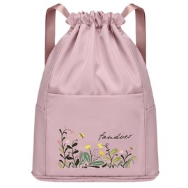 FAVORTALK Draw String Bags Waterproof String Bags Swimming Bag for Sports Beach Foldable Drawstring Backpack for Women Men Girls Dry-Wet Separation Drawstring Bags,Rouge Powder D37408