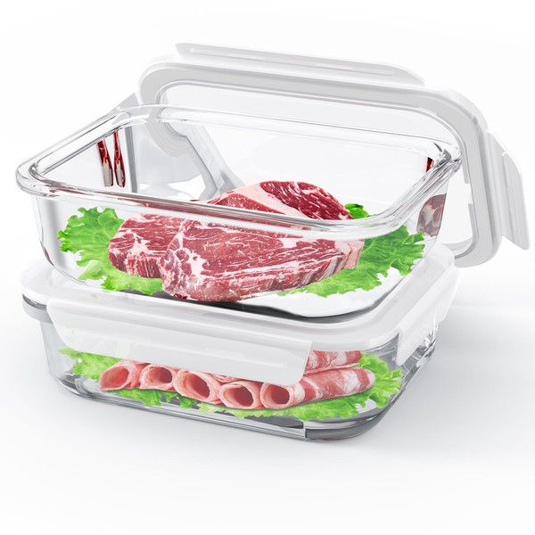 FAMIDGE 2 Pack 4.5Cups Glass Food Storage Containers, Glass Meal