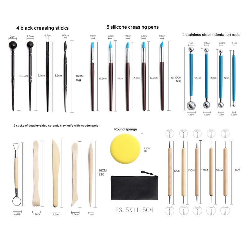 32Pcs Polymer Clay Tools Durable Wood Metal Comfortable Handle Food