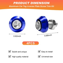 BWBWND 4 PCS Motorcycle License Plate Bolts, M6 Aluminum Alloy Car Tag Frame Decorative Fasteners, License Plate Screws Engine Bay Dress Up Kit for Most Vehicles, Car Accessories (Blue)