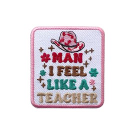 Roiseposie Man I Feel like a Teacher Patch, Cowgirl Hat 3 Inches Iron On/Sew On Embroidered Applique Fabric Western Girlies Patches for Clothes Backpacks Hat Jeans, Back To School Patches for Teachers