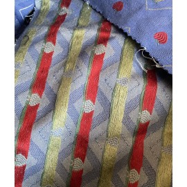 Unbranded Vintage Upholstery Fabric Jacquard Fruit Apples Pears Blue BTY B8