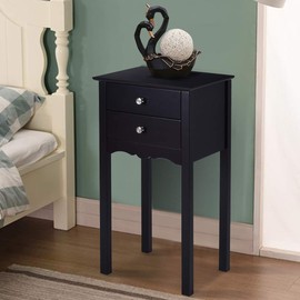 Giantex End Table w/ 2 Drawers Side Table Nightstand Multi-Purpose Accent Table Living Room Bedroom Home Furniture (1, Black)
