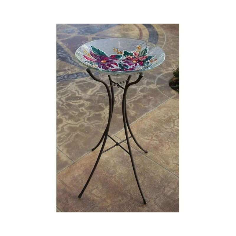 Evergreen Garden Metal Hourglass Shape Bird Bath Stand for Outdoors