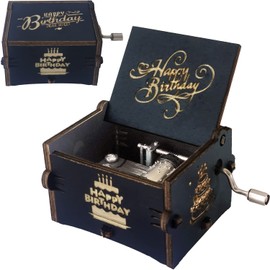 sakruda Wooden Happy Birthday Music Box for Daughter Son Wife Dad Friends,Hand-Crank Tune Happy Birthday,Wood Musical Box,Laser Engraved Antique Gift to Kids,Boys Girls on Birthday,Anniversary,Black