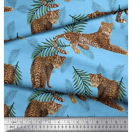 Soimoi Velvet Fabric Leaves & Leopard Animal Printed Craft Fabric by The metre 58 Inch Wide